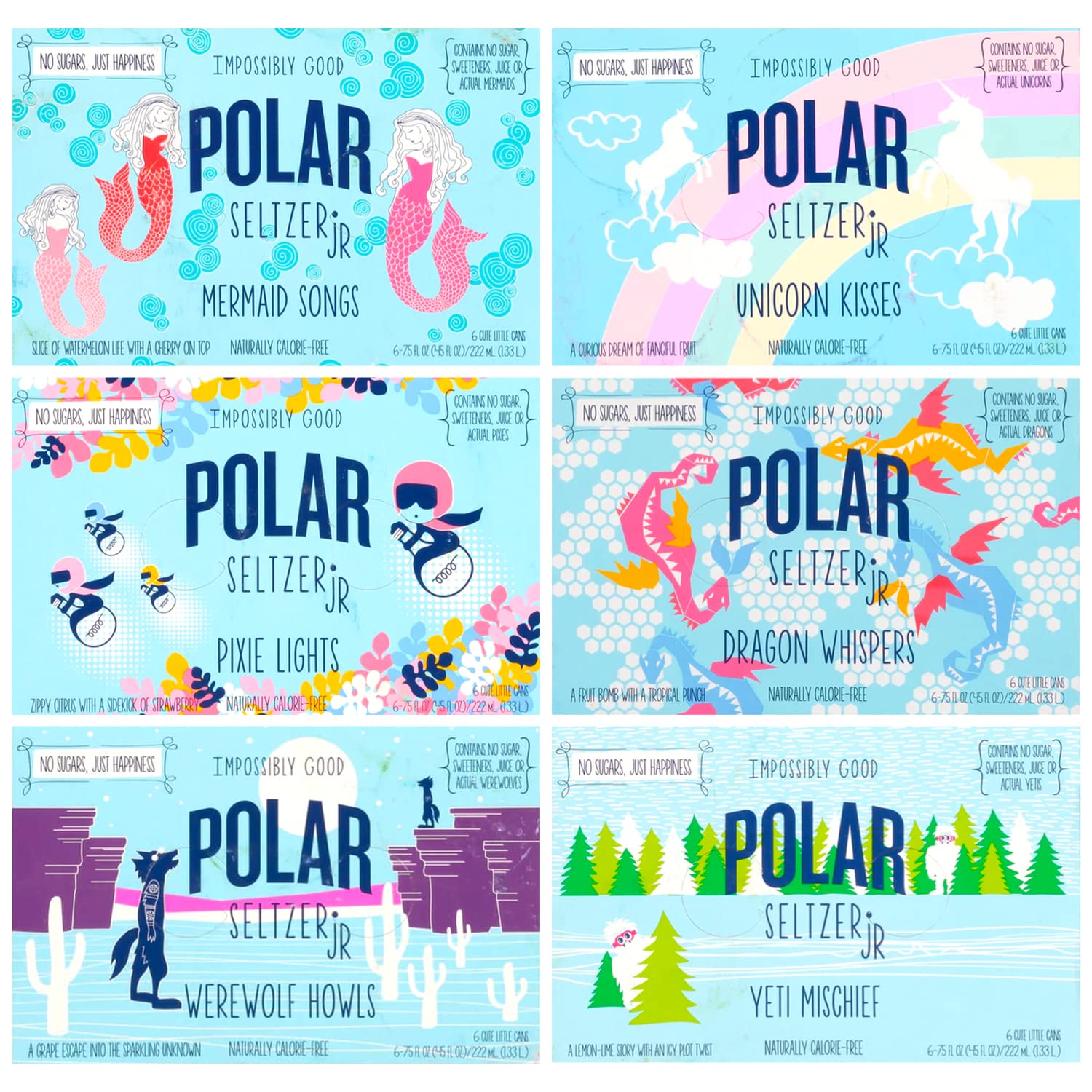 POLAR 100% Natural Seltzer Jr - 36 Pack - The Impossibly Good Collection Variety - No Sugar, Juice, or Sweeteners -7.5 FL OZ