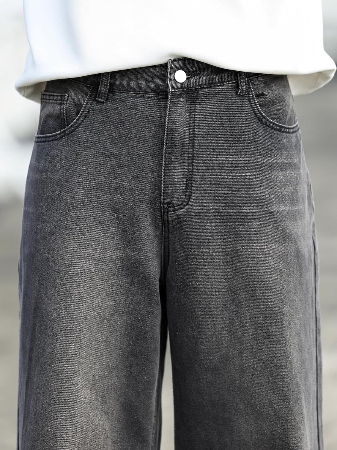Mens Baggy Jeans Distressed Wide Leg Denim Pants Casual Loose Fit Trousers Streetwear - Image 5