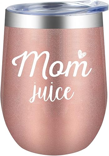 Supkiir Mom Juice - Vaso de vino de 12 onzas, doble pared aislada al vacío con tapa, taza de acero inoxidable para vino, café, cócteles, perfecto