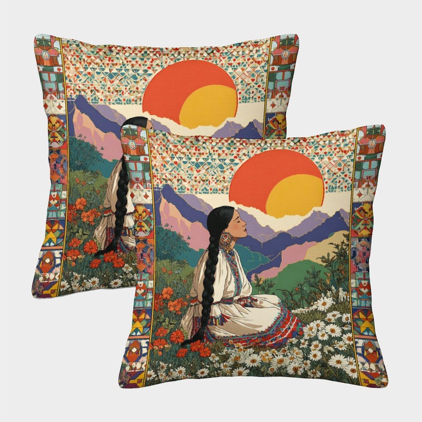 kaiyun 2 Pack 3D Woman Wearing Traditional Clothing Cushion 3D Soft Touch Pillowcase,sofa Chair Home Furnishings 45x45cm