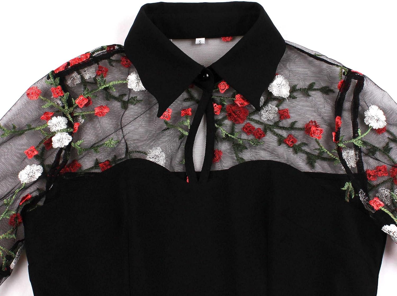 Wellwits Women's Embroidery Mesh Bell Sleeve Gothic Dress - Image 3