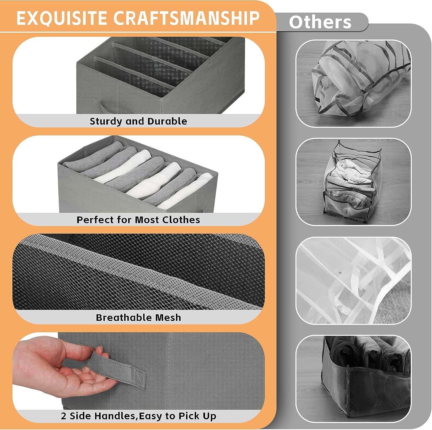 CLAPONE 2 Pcs Wardrobe Clothes Organizer, Fabric Drawer Organizer Clothes, Pants Jeans Sweater Organizer for Closet, Foldable Closet Storage Organizers, 5 Grids Clothing Drawer Organizers-Grey offers donot miss