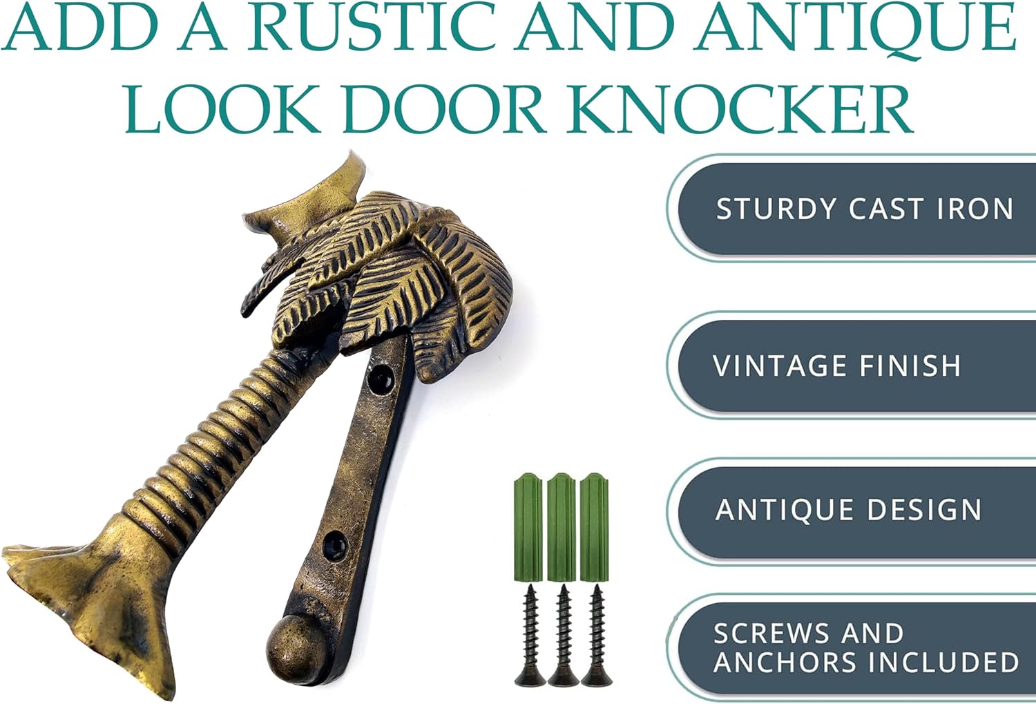 Antique Palm Tree Door Knocker, Bronze Finish cast Iron Handcrafted Door Knocker Decorative Hardware for Doors