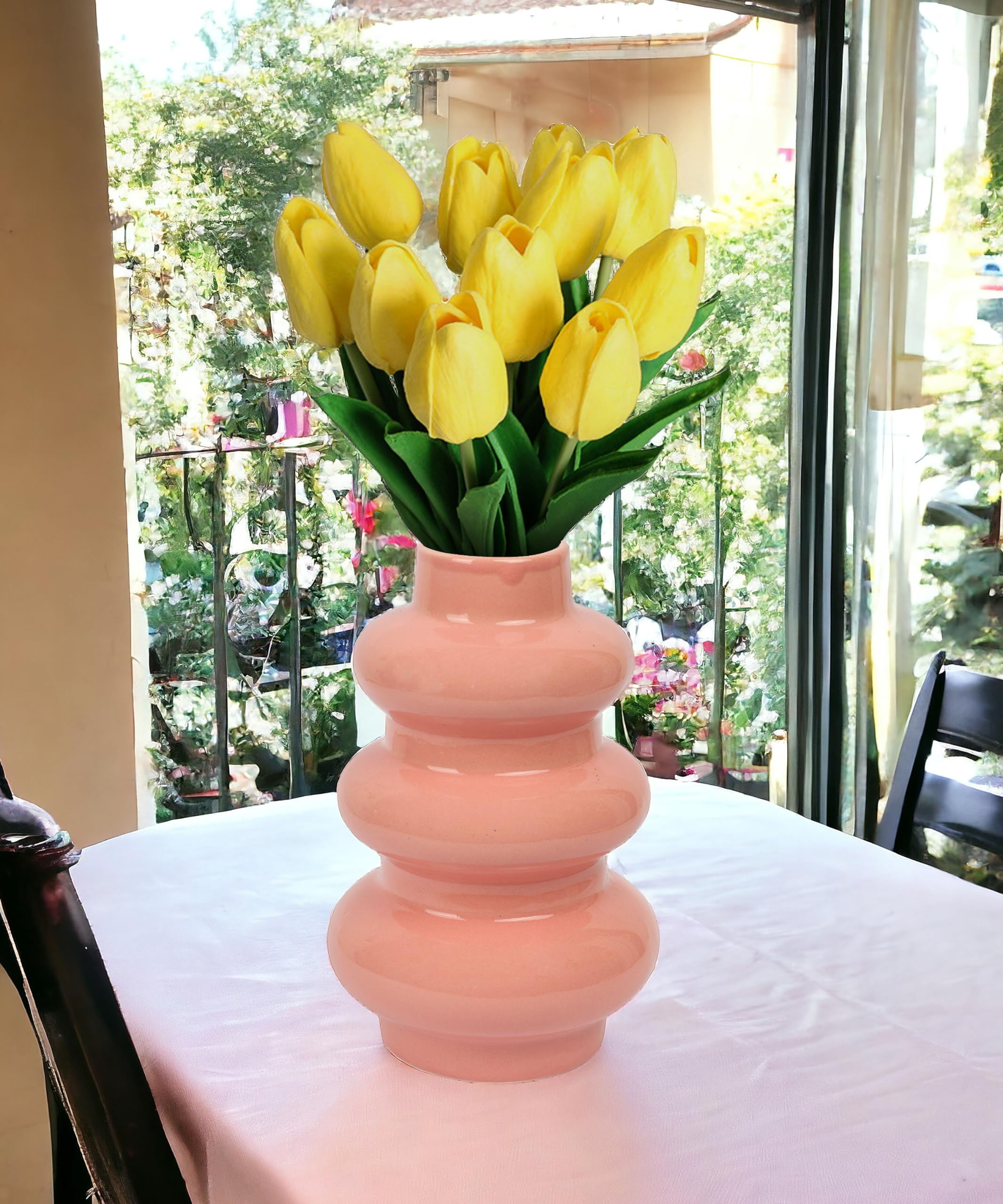 SPHINX Ceramic Donut Vase, Flower Vase Pampas Grass Vase, Vase Home Decor Centrepiece Decor for Home, Office, or Gifts-Vase Only - (Pink Wavy Vase, 8 Inch- 1 Piece)