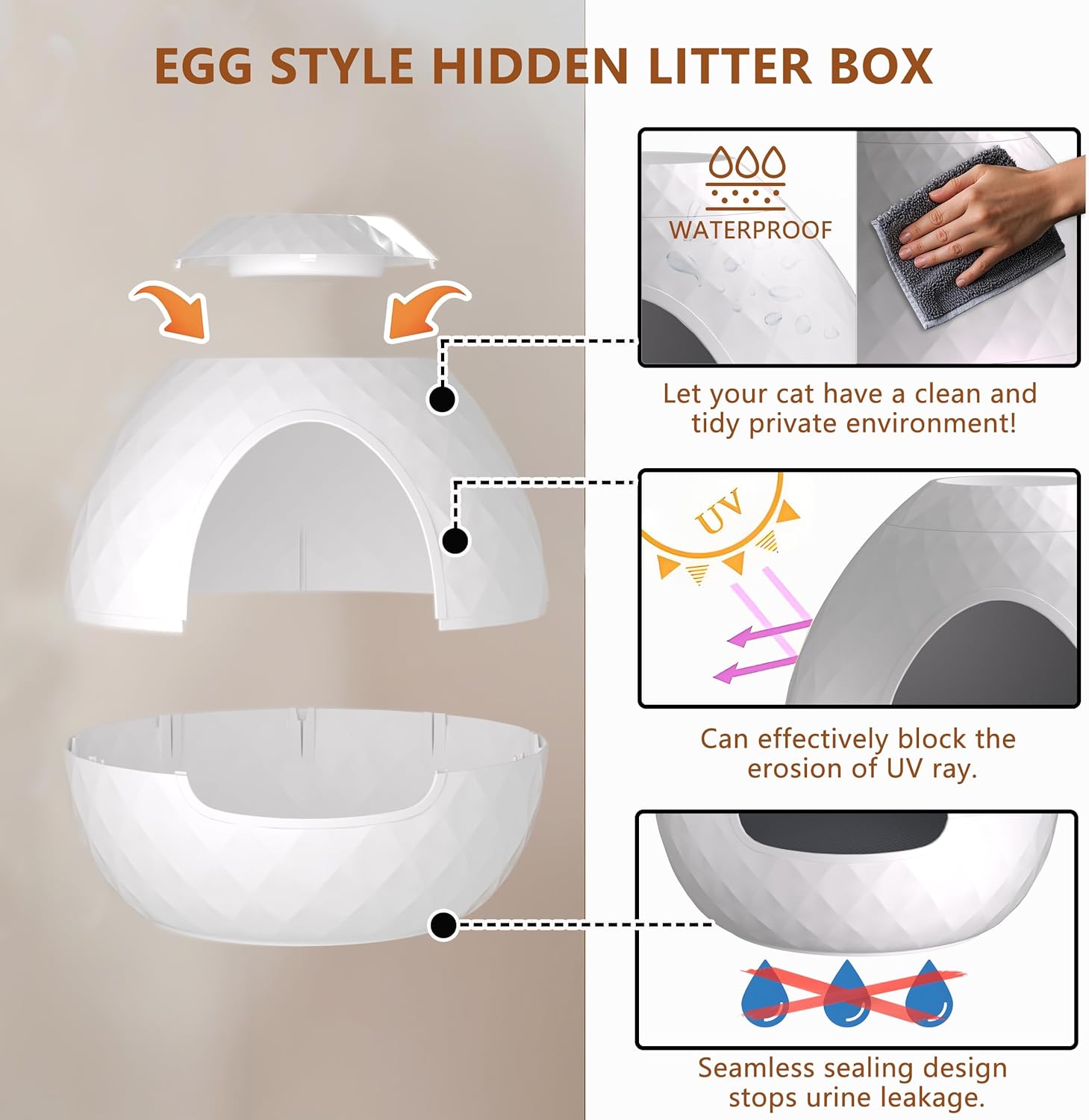 EasyUp Hidden Cat Litter Box, Plant Cat Litter Box with Removable Planter Top Vented, Multi-Functional Resin Litter Boxes Enclosure Furniture, Easy to Clean, for Living Room Indoor (White, No Plant)