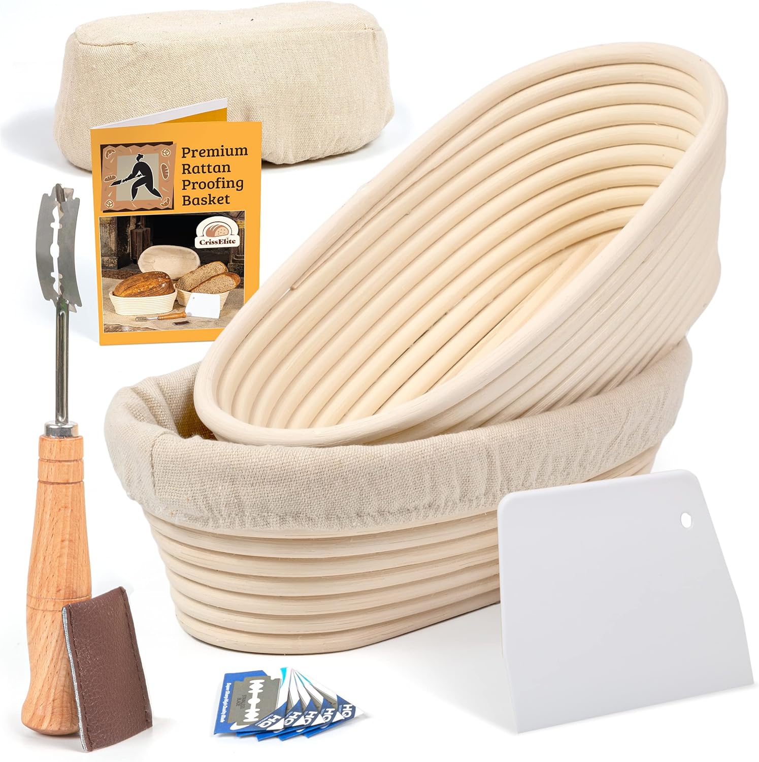 CRISS ELITE Bread Proofing Basket, Oval 10" Set of