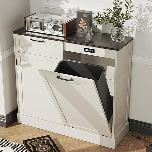 Miniatura 2 de Armario de basura de doble inclinación, isla de cocina con almacenamiento de basura, armario de basura para cocinas, armario de madera con bote de