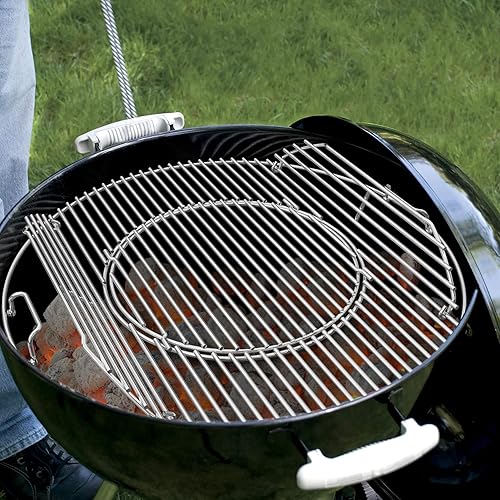 Miniatura 6 de only fire Rejilla de acero inoxidable, sistema de barbacoa gourmet reemplazado de doble cara con bisagras para parrillas Weber de carbón de 22