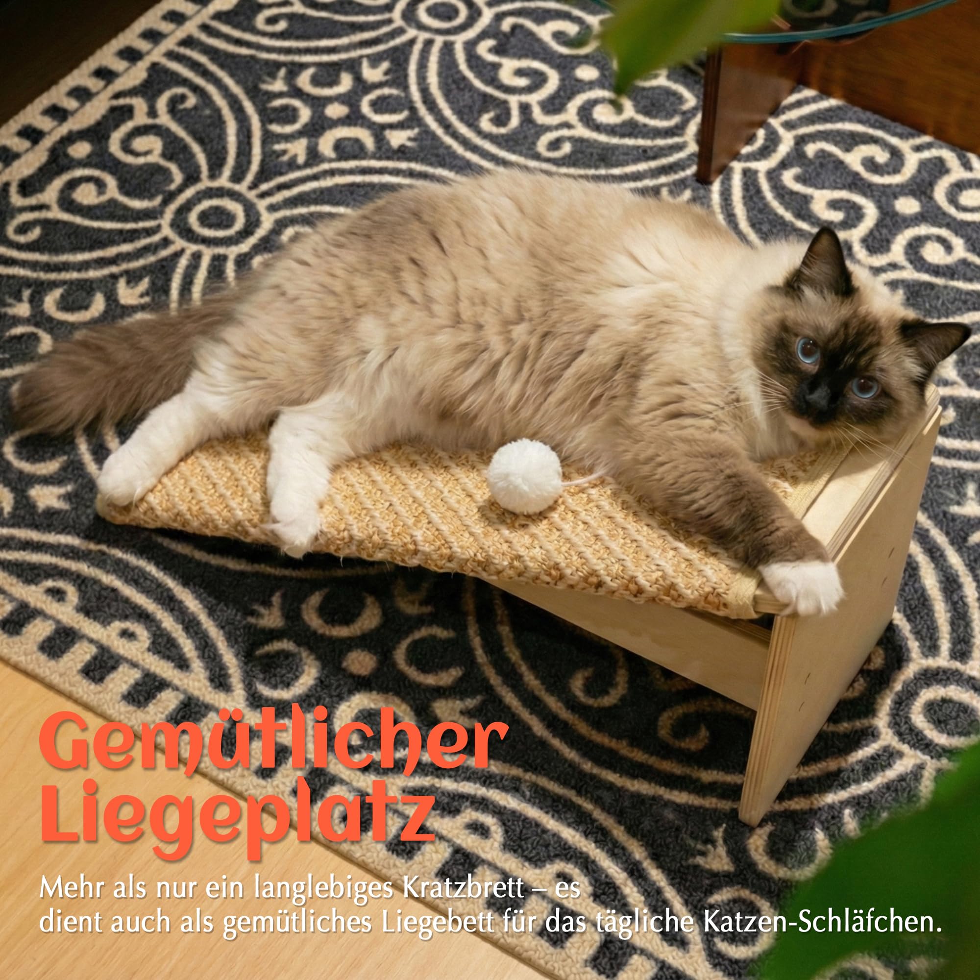 PETKARAY Kratzbrett Katze, 65 cm Kratzsäule aus natürlichem Sisal mit Rampe, stabiles L-förmiges Katzen-Kratzmöbel zum Schutz von Möbeln, Kratzbrett für Wohnungskatzen