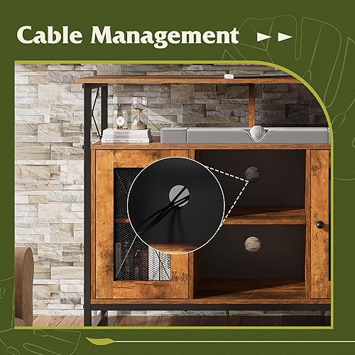 Miniatura 5 de WLIVE Soporte para TV de 43 Pulgadas, Pequeño Centro de Entretenimiento con Gabinete de Almacenamiento y Estantes Ajustables, Soporte de TV Marrón