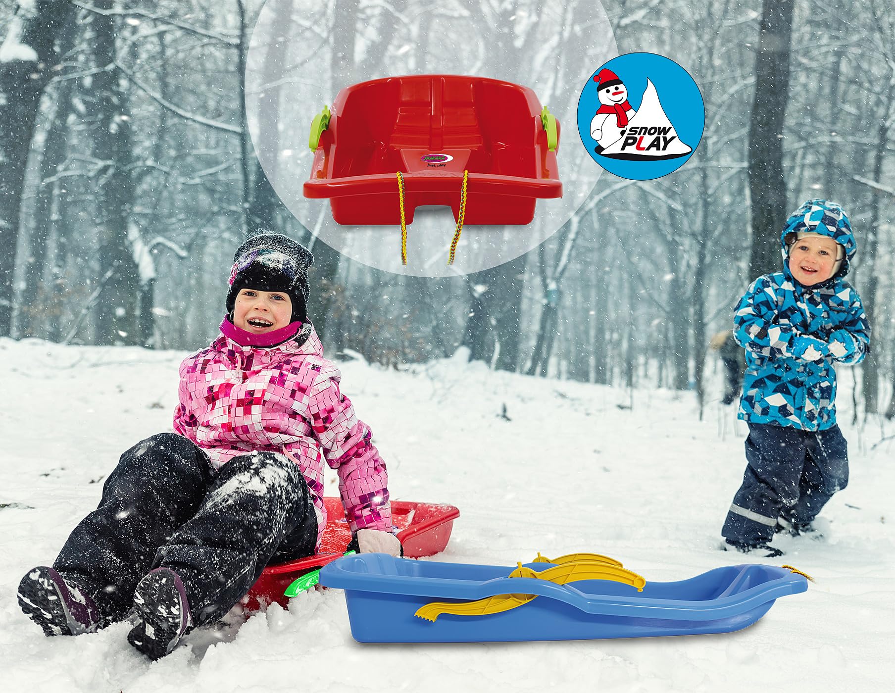 Jamara 460364 - Snow Play Bob Karol con Freni 80cm rosso – Costruzione aereodinamica e robusta, Sedile confortevole ed ergonomico, Direzionabile