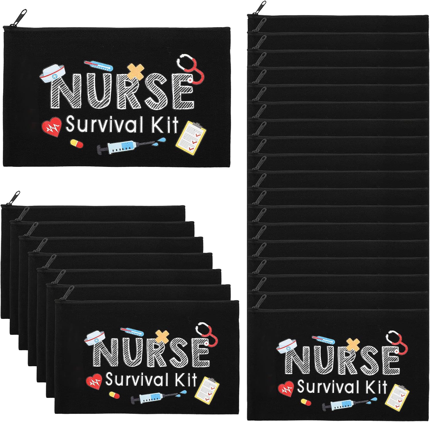Buryeah 26 Pcs Nurse Survival Kit Cosmetic Bag Funny Gift for Nurse Practitioner Makeup Toiletry Nurse Bag Nurses Week Gifts Travel Zipper Nurse Pouch for Nurses School Birthday Teens, Black
