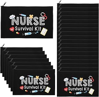 26 Pcs Nurse Survival Kit Cosmetic Bag Funny Gift for Nurse Practitioner Makeup Toiletry Nurse Bag Nurses Week Gifts Travel Zipper Nurse Pouch for Nurses School Birthday Teens, Black