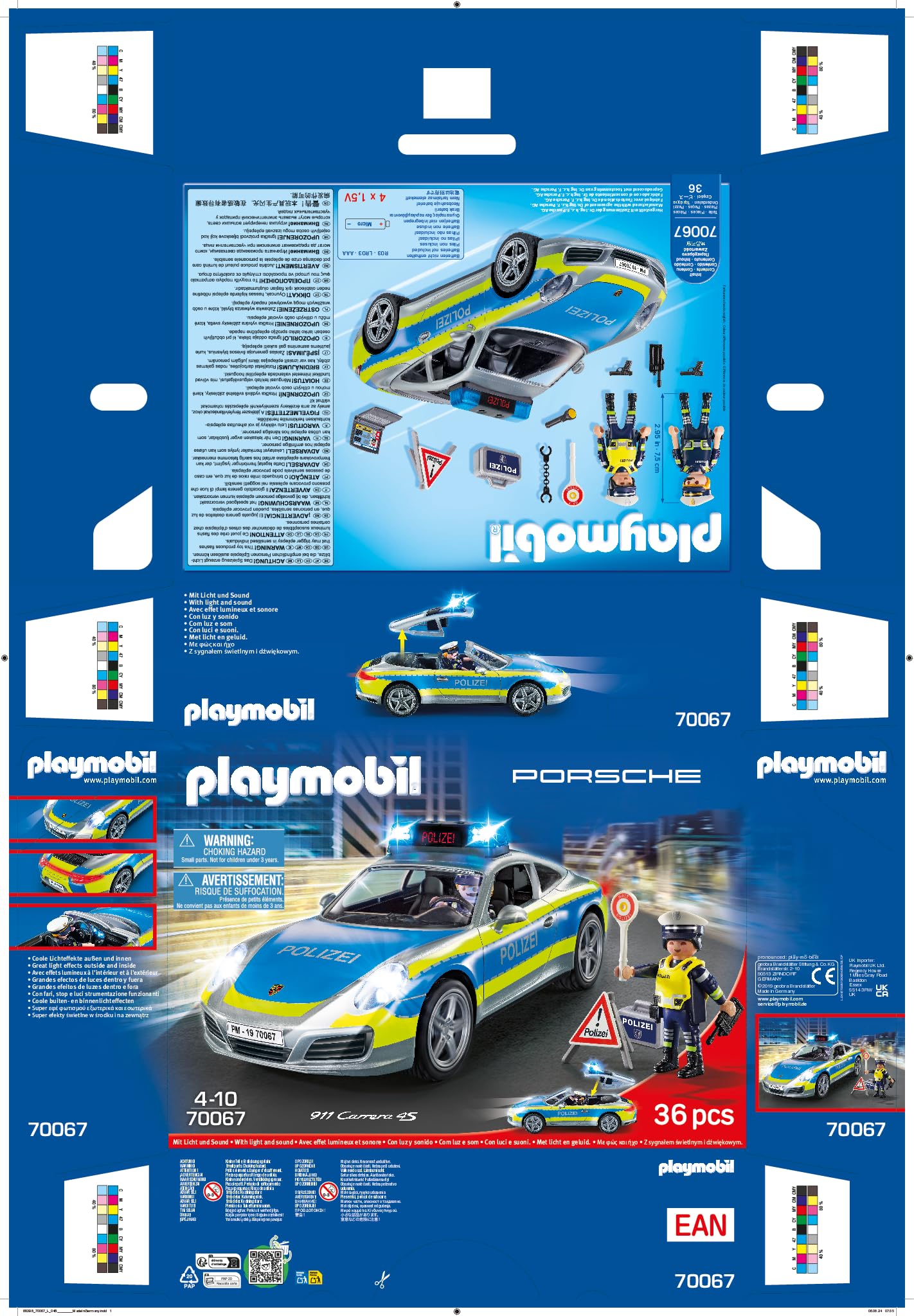 PLAYMOBIL | Cars | Porsche 911 Carrera 4S | Polizei mit Polizei-Licht und Sound | Empfohlen ab 4 Jahren | 70067