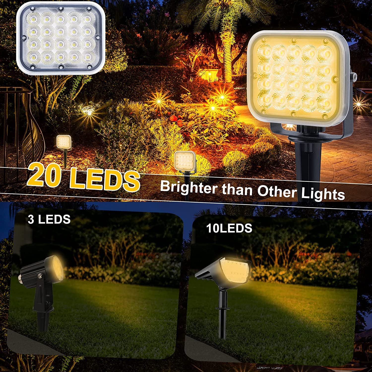 NATPOW Foco Solar Exterior para Jardín, Focos Led Exterior Solares 4 en 1, Luz Solar Jardin Impermeable IP65, Foco Solar Auto-ON/OFF para Árboles, Patio, Sendero de Jardín (3000K)