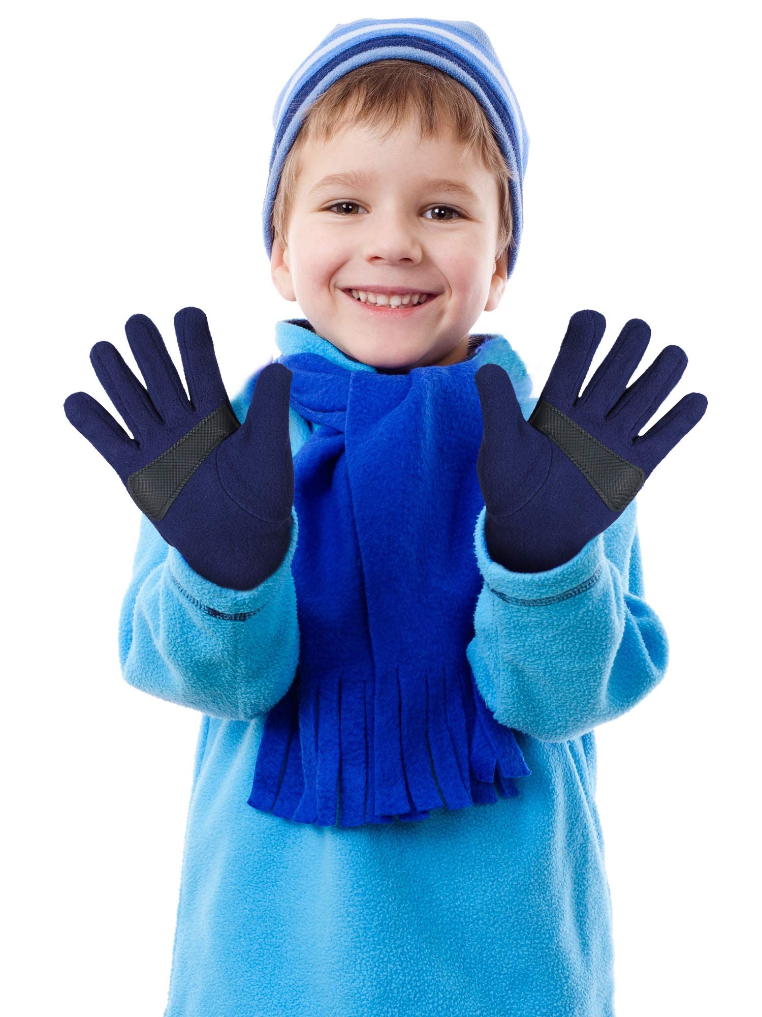 Syhood 3 Paires Gants Chauds d'Hiver Enfants Gants en Polaire Douce Mitaines pour Garçons Filles Noir Bleu Marine Gris M