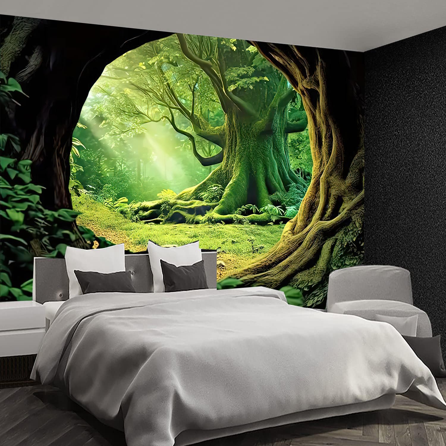 FENDROM Tree Cave Tapestry Misty Forest Fairy Tale tapestry Wall Hanging Natural Sunshine Through Scenery Aesthetic Jungle Living Room Bedroom Office Spring Decoration - Image 4