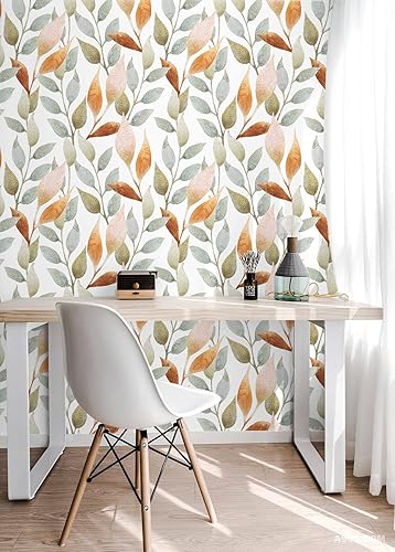 Miniatura 2 de Floralplus Papel tapiz de papel tapiz removible bohemio para despegar y pegar, papel tapiz de hojas degradadas en papel tapiz floral para