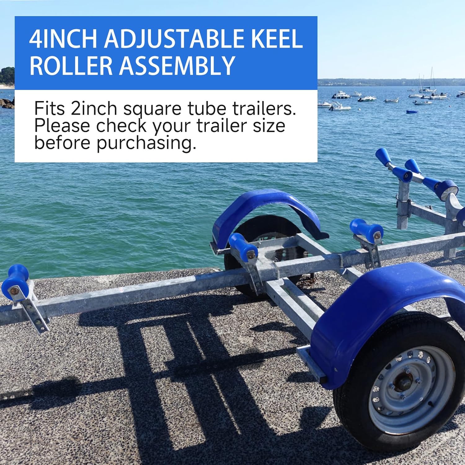 Updated 4" Boat Trailer Rollers with Brackets Blue Adjustable Keel Roller Assembly Galvanized Steel Fit 2" Tongue