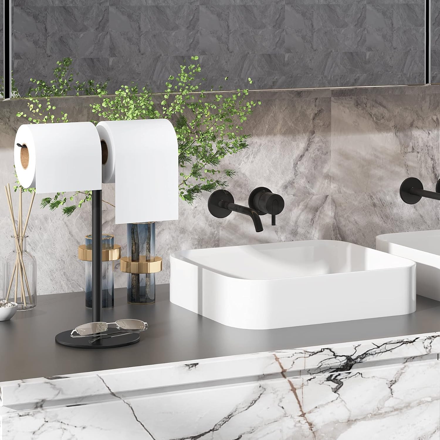 1Easylife Towel Rack T-Shaped Hand Towel Holder, Stainless Steel Fingertip Towel Stand Height 12.2” with Balanced Base for Bathroom or Vanity, Waterproof and Non-Slip Design, Black : Home & Kitchen
