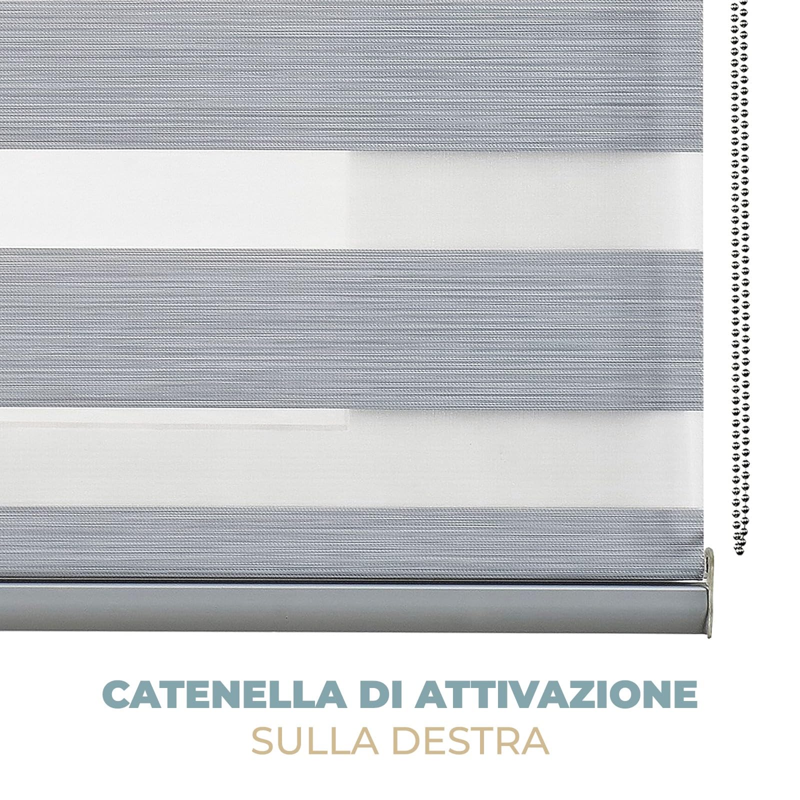 PARAMAISON Tenda a Rullo con Cassonetto per Interni Giorno e Notte, Struttura in Alluminio, Catenella, Tenda Doppia Posizione e Luminosità Variabile | 240x300 Tortora/Acciaio