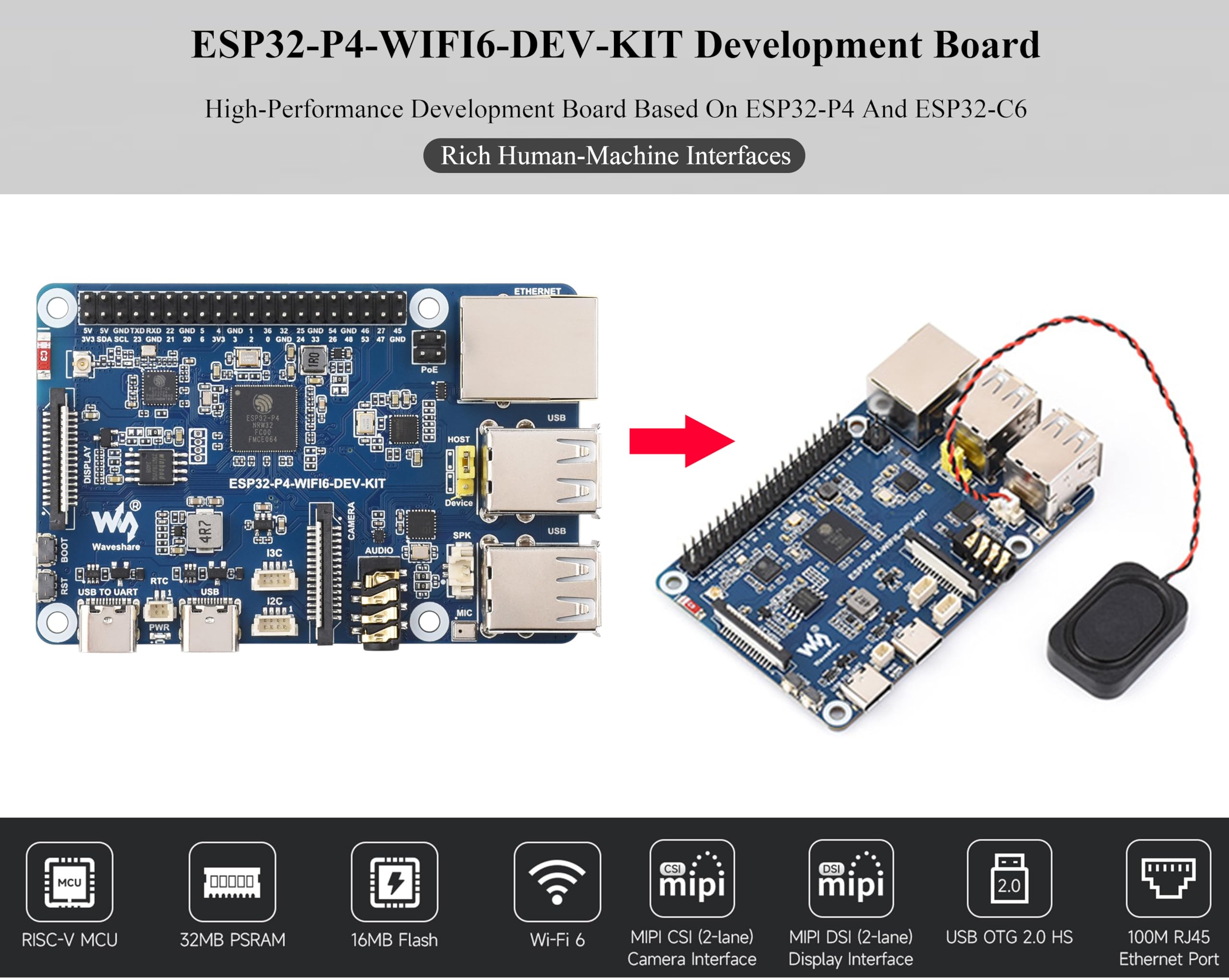 Scheda di sviluppo AI ESP32-P4-WIFI6 con intestazione pre-saldata