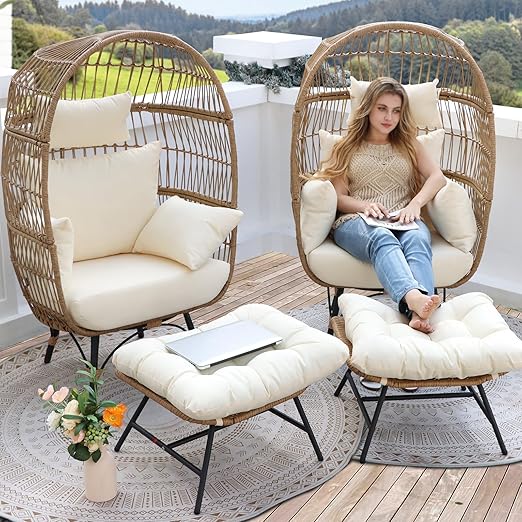 RADIATA 2 Pieces Grey Outdoor Stationary Egg Chair Boho