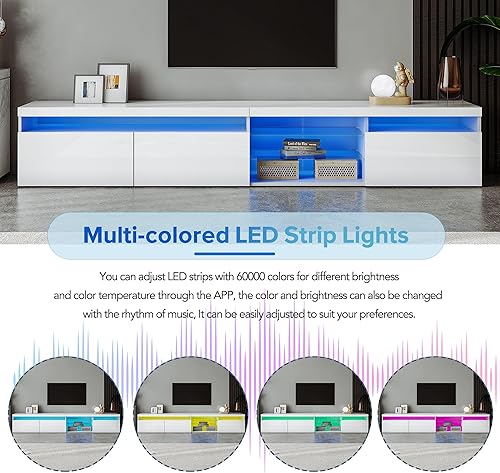 Miniatura 62 de Merax Moderno soporte de TV con patas de metal, asas doradas, líneas geométricas y estantes ajustables para televisores de hasta 80 pulgadas, mesa