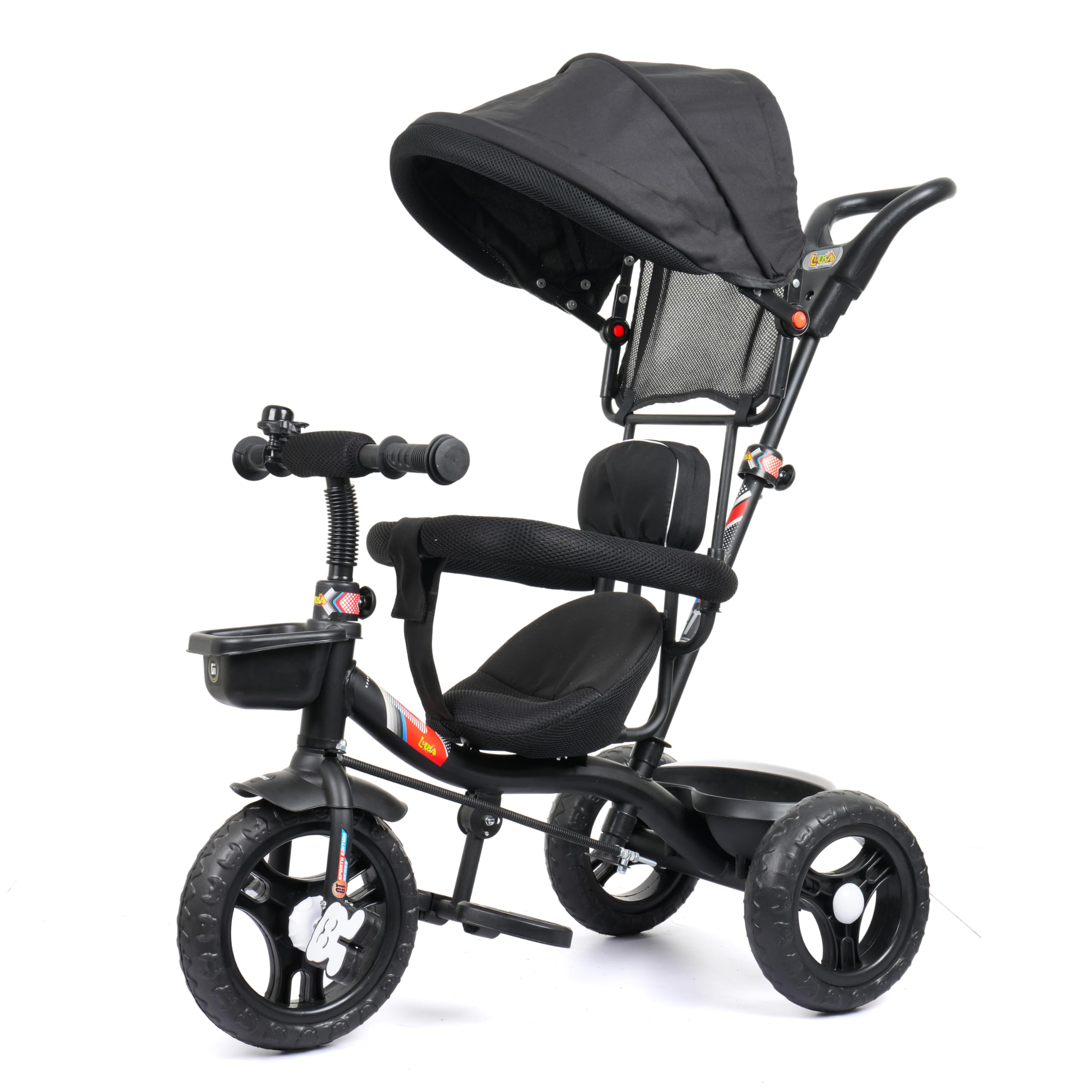 Luusa® TFT-500 Tricycle with Canopy/Plug N Play Kids/Baby Tricycle with Parental Control, Cushion seat and Safety Guard Rail for Age Group 2+ Years Boys/Girls/Carrying Capacity Upto 30-KGS (Black)