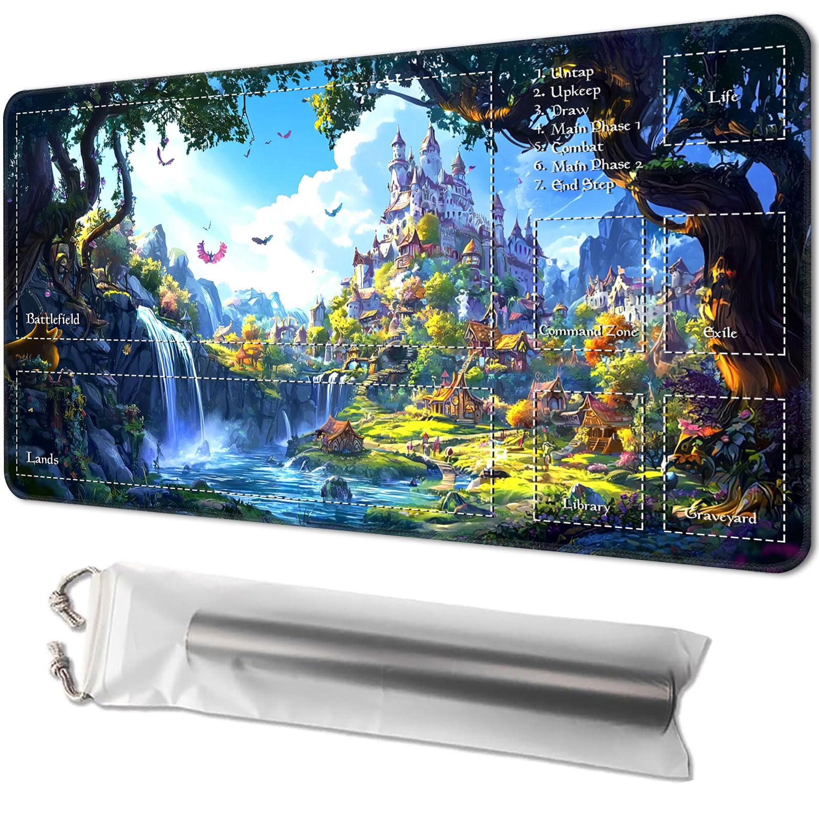 Playmat for MTG, Game Mat 24 x 14 inches, with Free Storage Bags, TCG and Board Game Mat for Cards, Ideal for Card Game Enthusiasts, Enchanted Forest