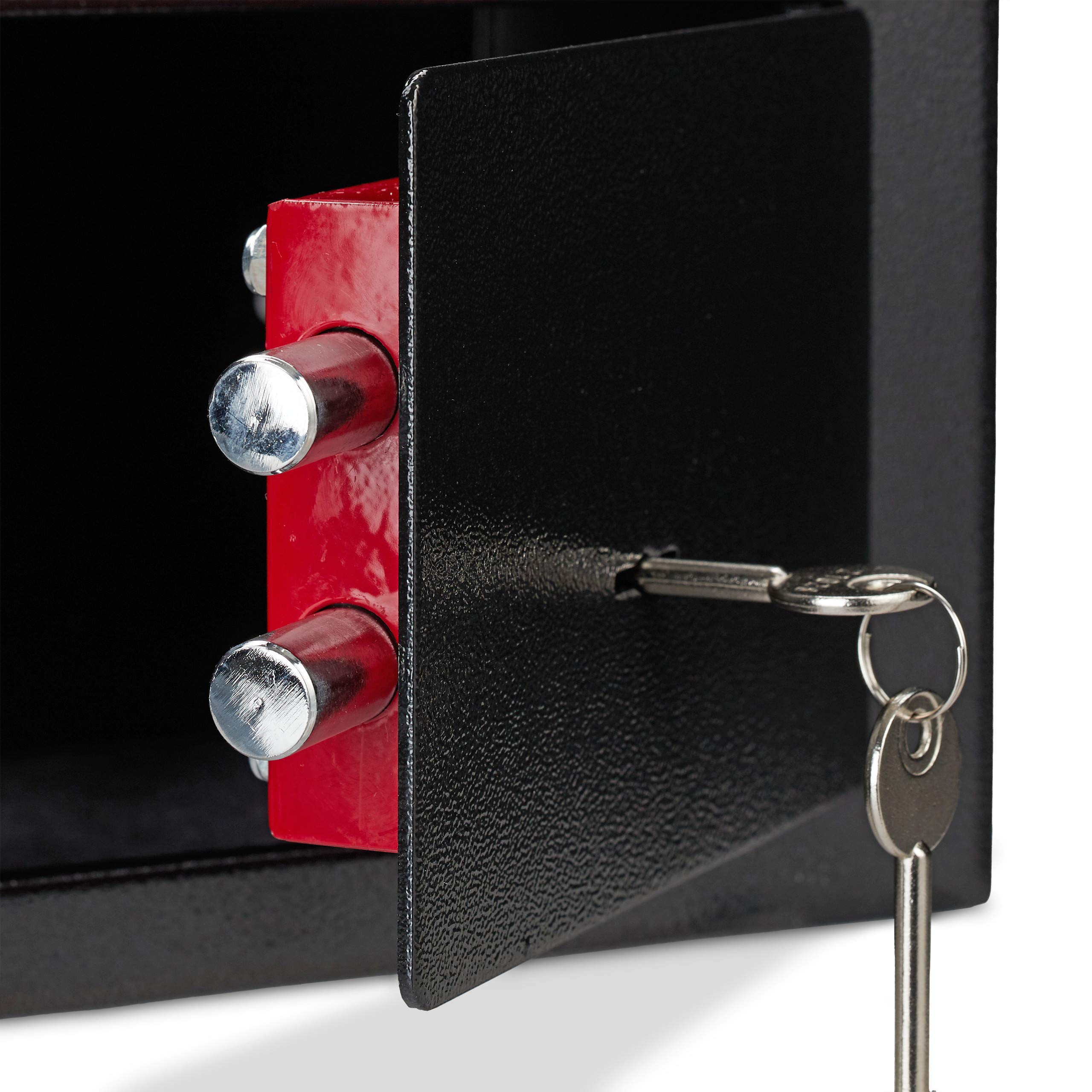 Relaxdays Caja Fuerte Pequeña, Mini Safe con Llaves, Seguridad, para Paredes o Armarios, Acero, 17 x 23 x 17 cm, Negro