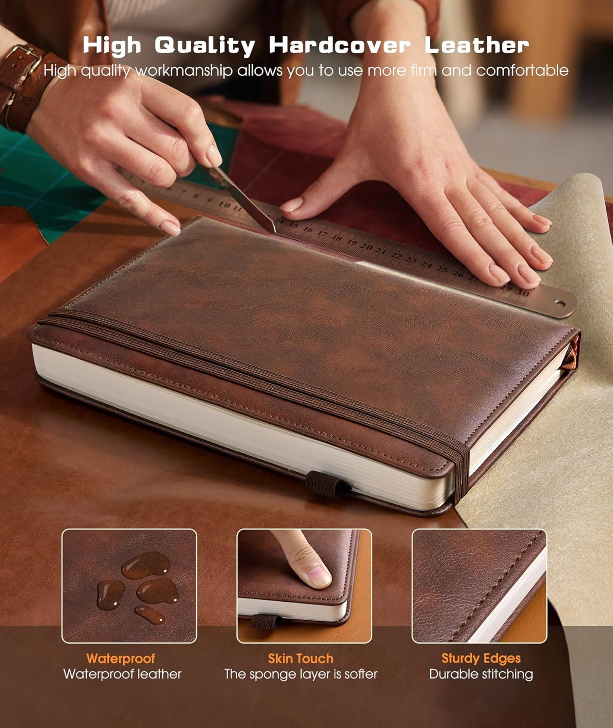 Lined Journal Notebook for Women Men, 256 Numbered Pages Hardcover Leather Journals for Writing, A5 Journaling Notebooks, College Ruled Journal for Business Work School Note Taking 5.75" x 8.38" Brown - Image 2