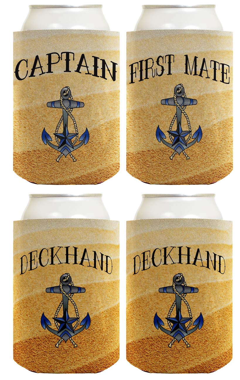 Funny Can Coolie Sailing Captain First Mate Deckhand Bundle Boating Gift 4 Pack Can Coolie Drink Coolers Coolies Sand