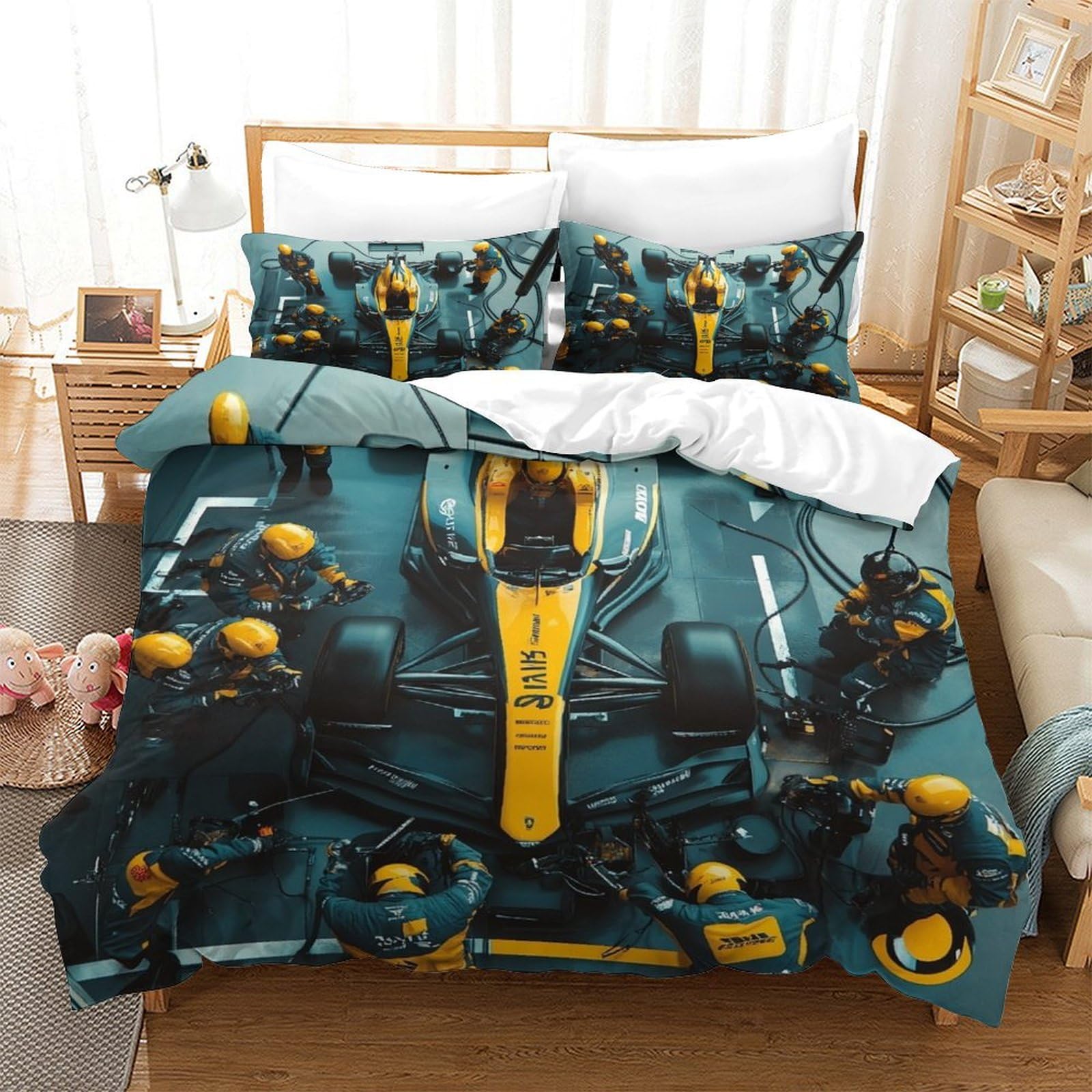 XiaopangXY Grand Prix Racing Washable Duvet Cover Set Hidden Zipper Formula racing Quilt Cover Set with Pillowcases Bedding Set Soft Microfiber Bed Linen Set for Kids & Adults Double（200x200cm）