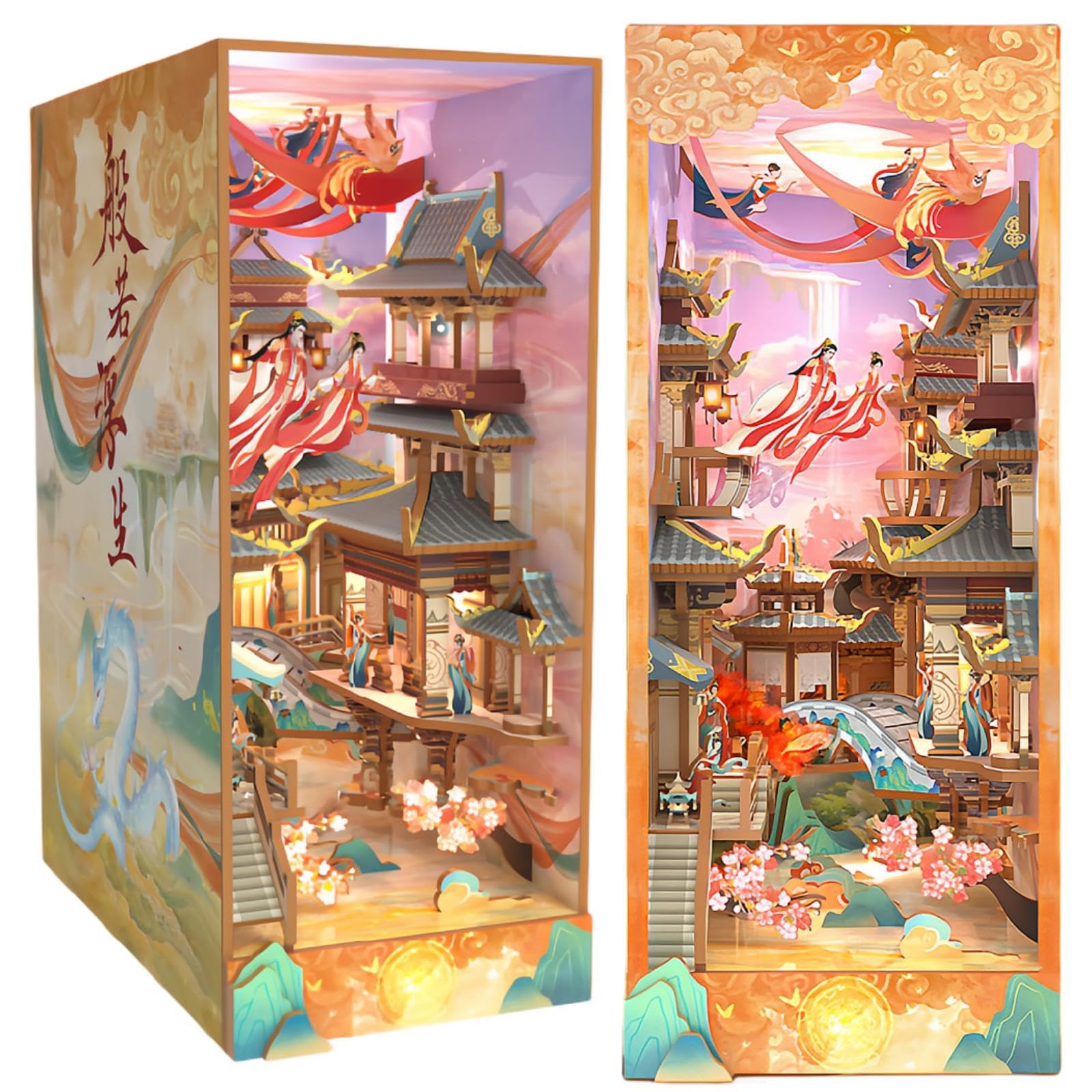 SXDMOUBK DIY Book Nook Kit - Japanese Style Miniature Dollhouse Kits with Human Body Sensor LED Light, 3D Puzzle Art Bookends, Model for Adults (Prajna)