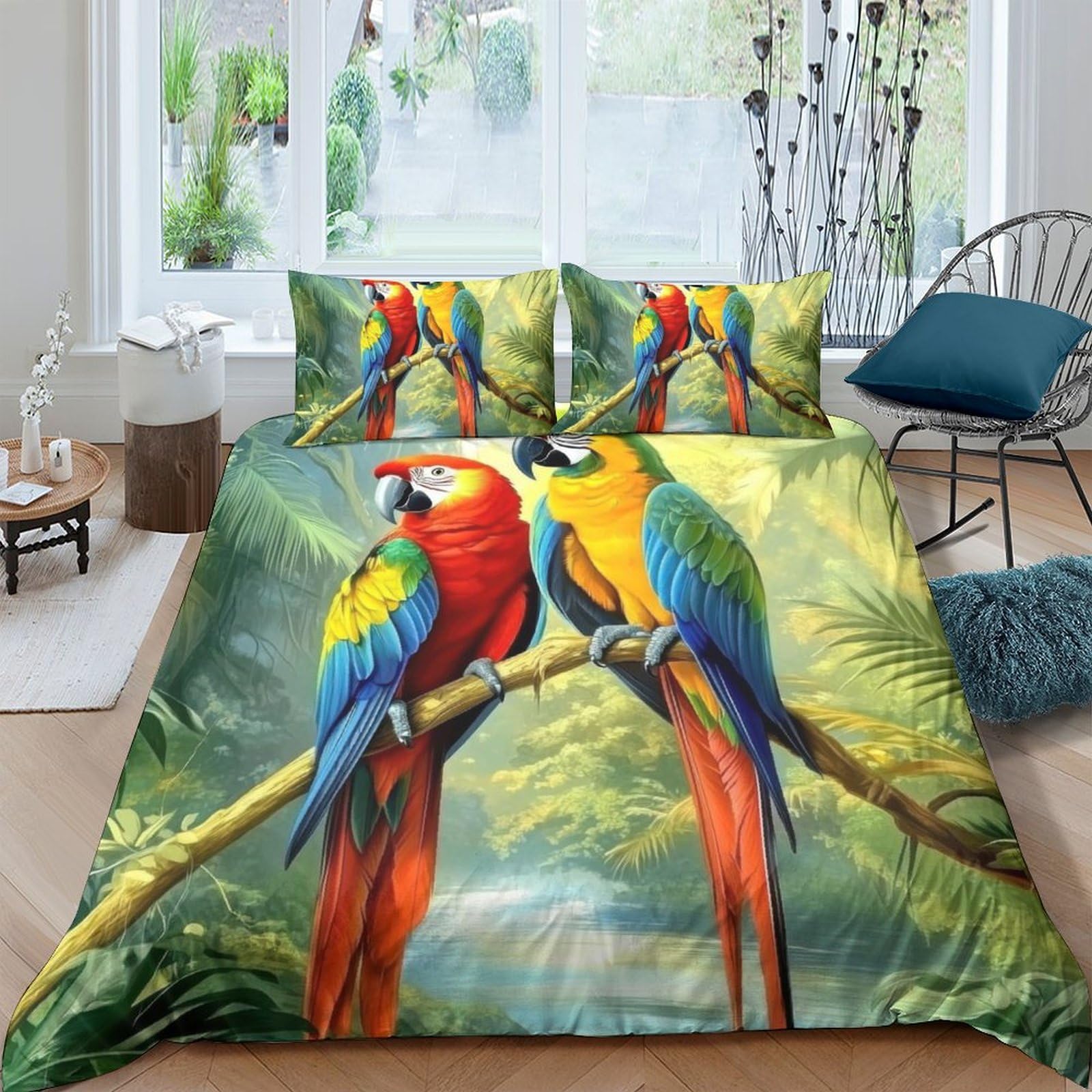 Ctjqhvkz Style-2 3D Printed Tropical Parrot Fitted Sheet Microfiber Soft Anti-Slip Rainforest Bed Cover For Bedroom Guestroom Easy Care Single（135X200cm）