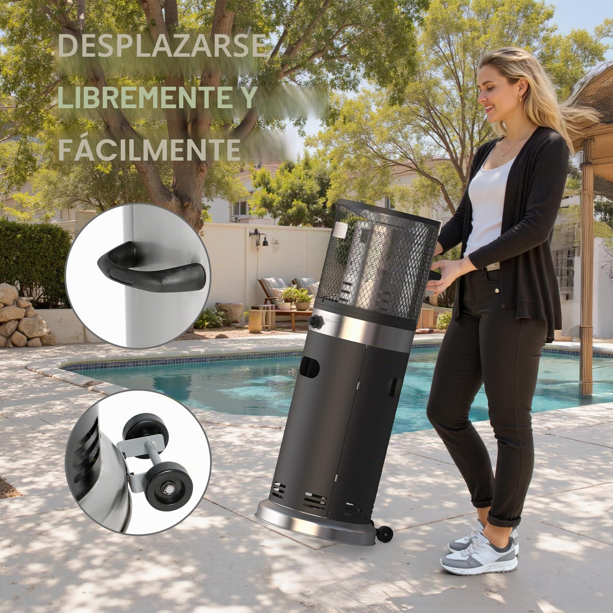 BALI OUTDOORS Calentador de patio de 7,3 kW - Calentador independiente - Gas - Cubierta para lluvia incluida