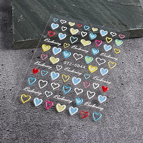 Miniatura 8 de 4 hojas de calcomanías de arte de uñas para el día de San Valentín corazón 5D en relieve autoadhesivo suministros de decoración de uñas accesorios