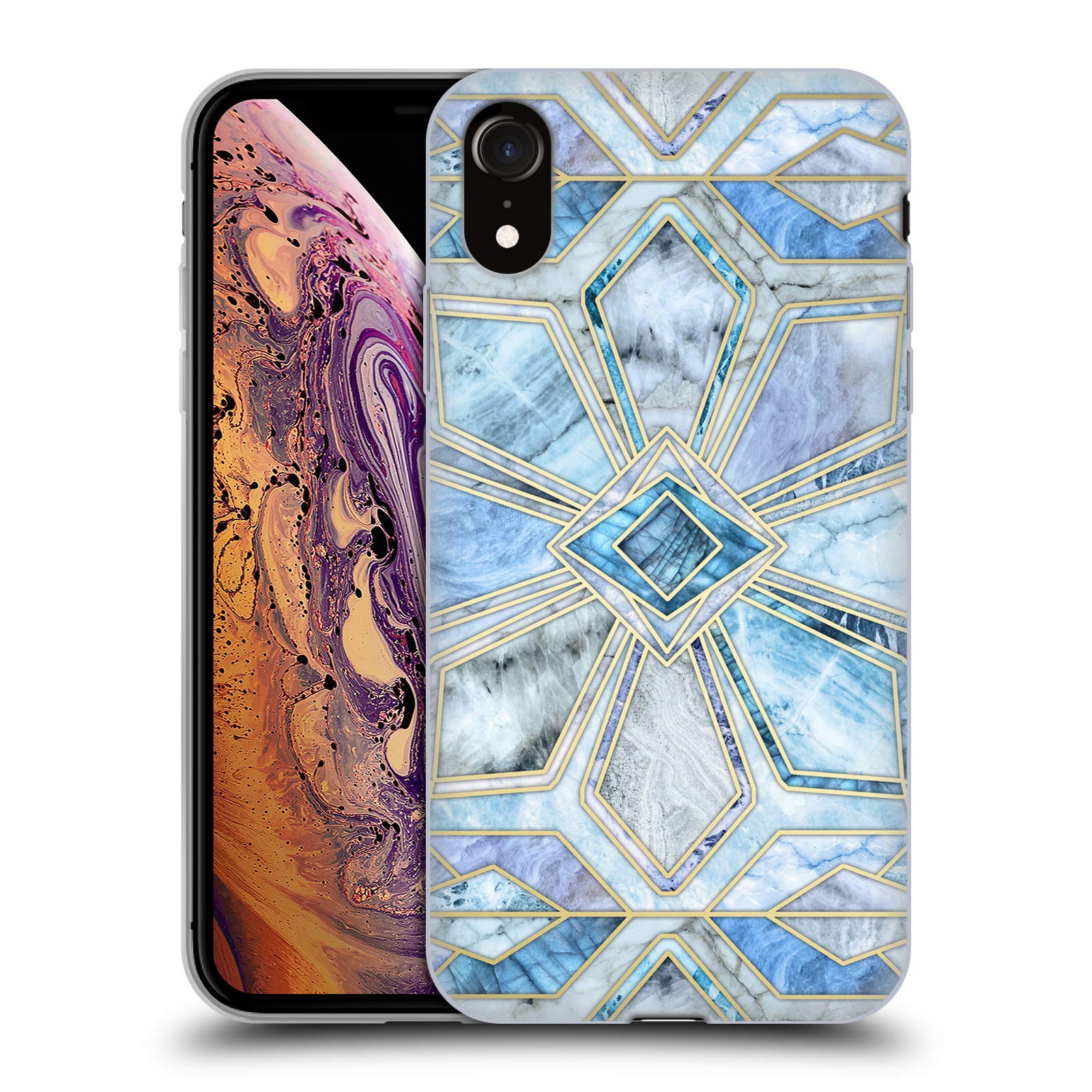 Head Case DesignsOfficially Licensed Micklyn Le Feuvre Geometric Gilded Stone Tiles in Soft Blues Marble Patterns Soft Gel Case Compatible with Apple iPhone XR
