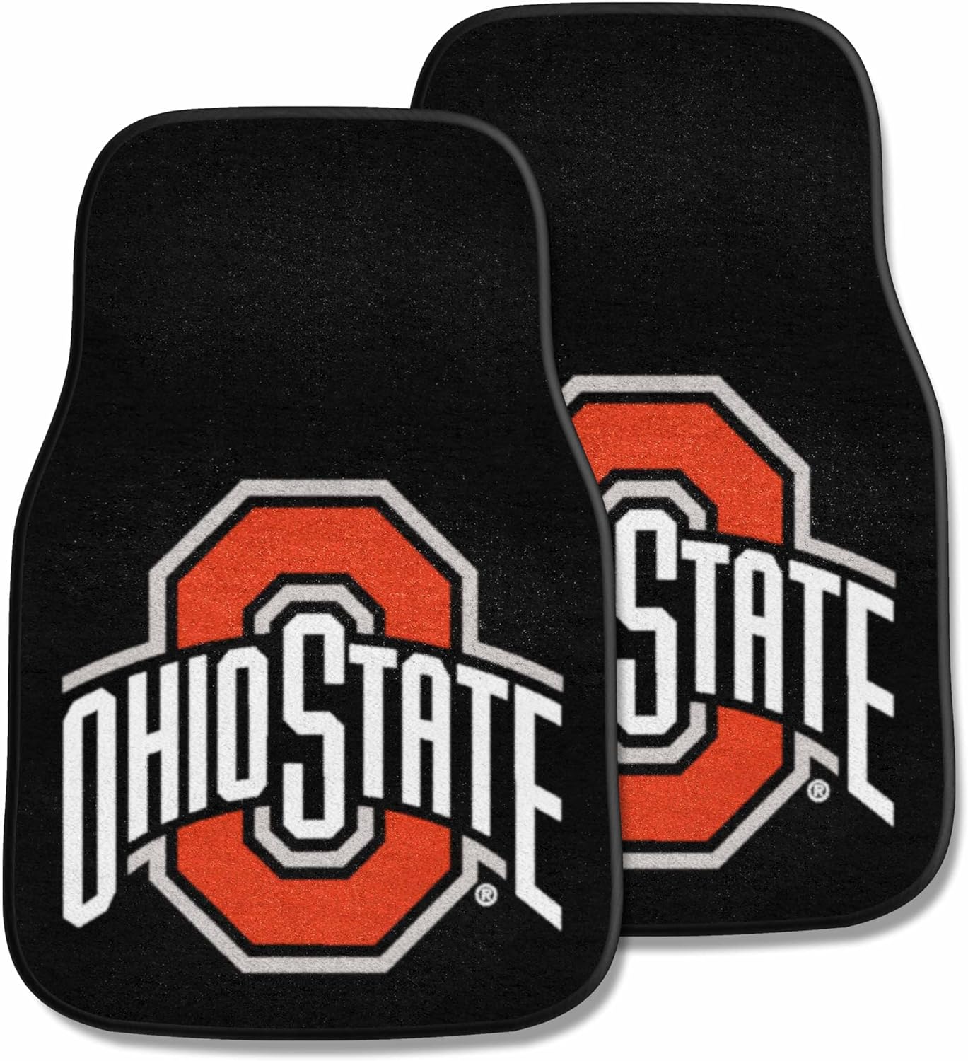 FANMATS 5293 Ohio State Buckeyes Front 2-Piece Team Logo Carpet Car Mat Set, Front Row Automotive Floor Mats, Non-Slip Backing, Team Colors