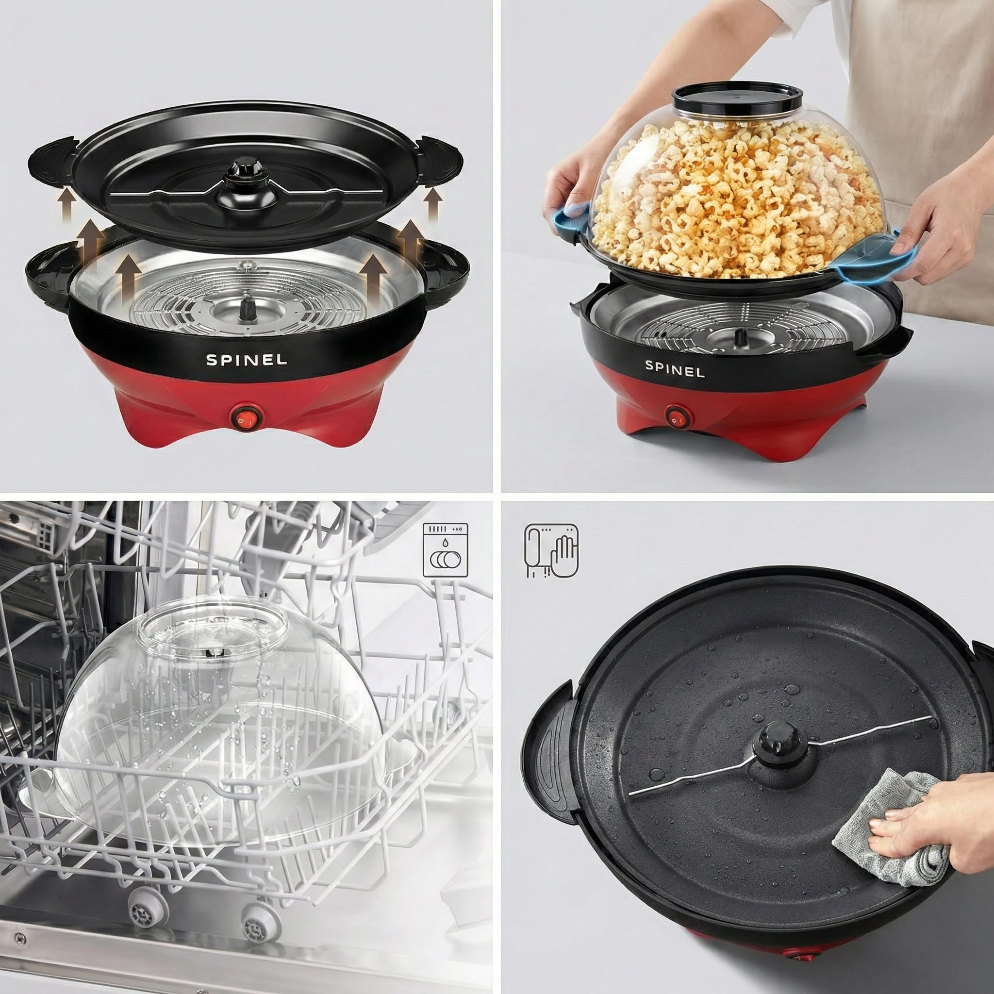 Spinel Popcornmaschine – Popcorn Mais Maschine Maker Mit Zucker & Salz & Öl, Groß Gadgy Kino Heißluft Popcornmaker, Retro Popper Popcornmais für Zuhause Mit Antihaftbeschichtung, 5.5L