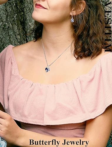 Miniatura 2 de Aretes de mariposa para mujer, plata de ley 925, aretes de corazón con piedra natal