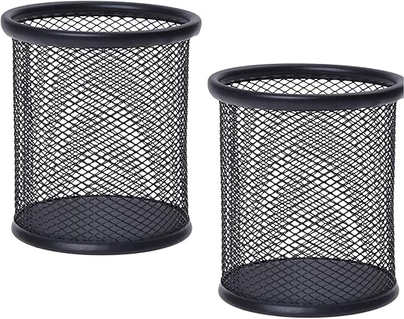 DELUXE Round Metal Mesh Pen Holder (Black)?