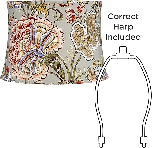 Miniatura 5 de Juego de 2 pantallas de lámpara con estampado de tambor pellizcado, flor verde salvia, tamaño mediano, 14 pulgadas, parte superior x 16 pulgadas