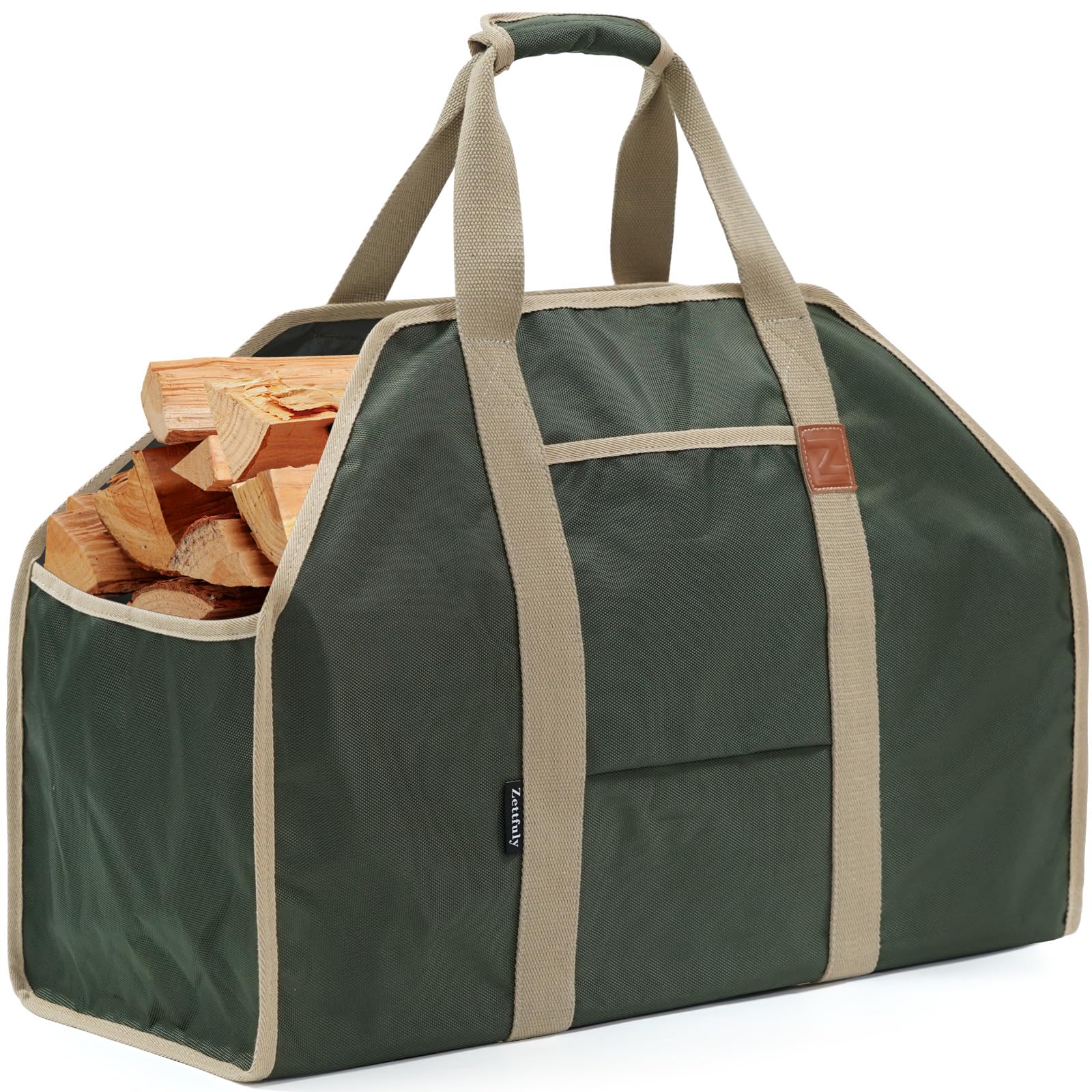 Firewood Carrier with Handles - Large Log Carrier for Firewood, Heavy Duty Wood Carrier for Firewood, Waterproof Firewood Carriers Tote Bag, Large Capacity, Wood Stove Accessories, Green