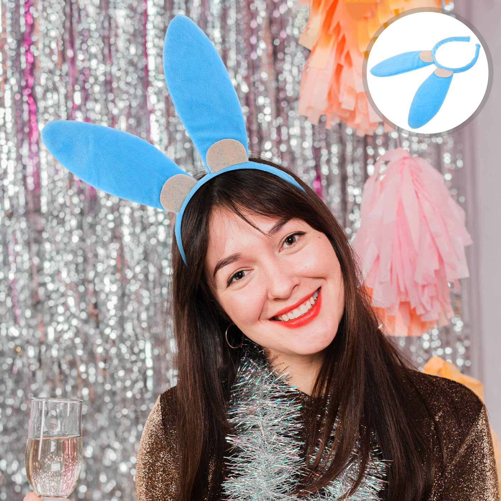 ULTECHNOVO Serrage-Tête Oreilles de Lapin Bleu Électrique en Fourrure Douce Accessoire de Déguisement Lapin pour Cosplay Fêtes et Anniversaires Bandeau Léger et Confortable pour Femmes