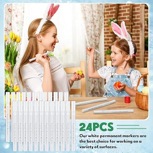 Miniatura 4 de PerKoop 24 rotuladores de pintura blanca, rotulador permanente a granel con pintura a base de agua para piedra de roca, plástico, madera, lienzo,