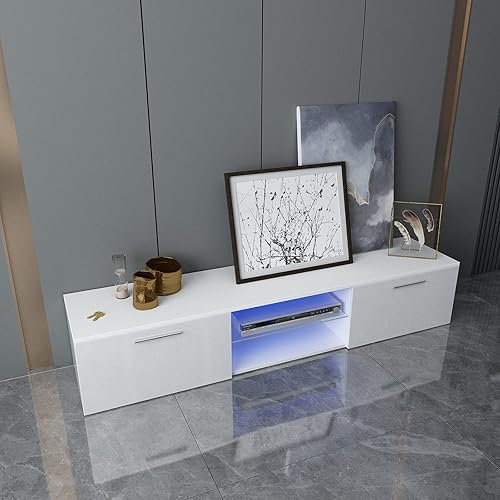 Miniatura 6 de Soportes LED brillantes para TV centro de entretenimiento moderno almacenamiento de medios para pantalla plana de 65 pulgadas estantes de gris,