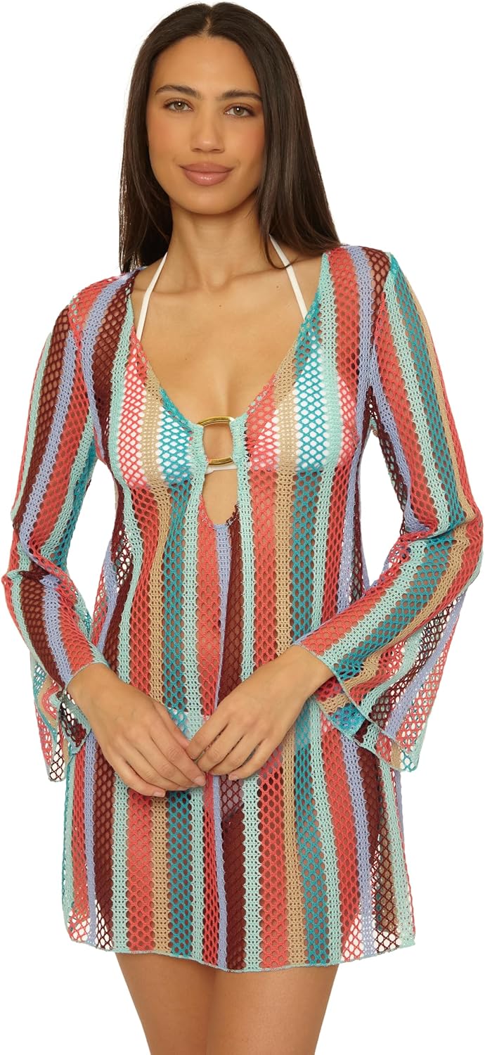Becca Womens Paradise Buckle Tunic, Plunge Neck, Casual, Beach Cover Ups for Women