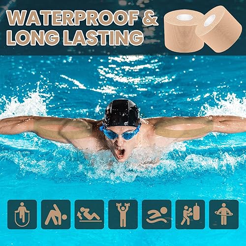 Miniatura 6 de Cinta de kinesiología (2 rollos), tiras de cinta atlética, cinta muscular deportiva, 16 pies, sin látex, autoadhesiva y sin residuos pegajosos,